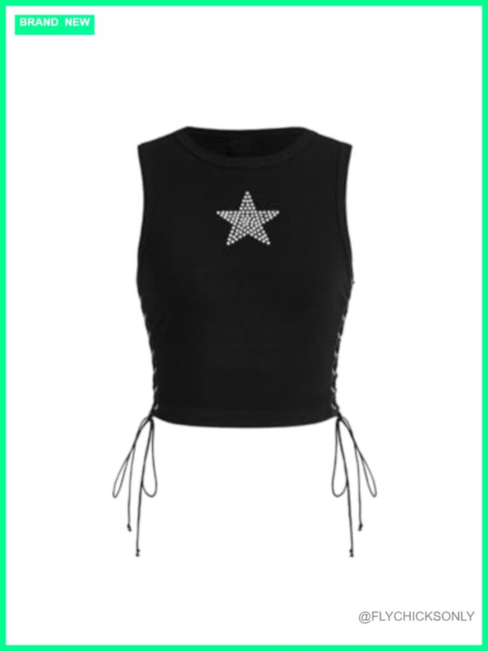 SOLY HUX Women's Star Rhinestone Lace Up Slim Fit Crop Tank Top